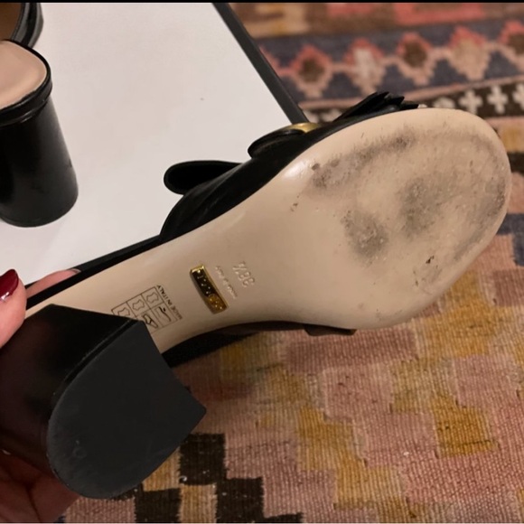 Gucci Black Leather GG Marmont Fringe Detail Open Toe Sandals Size 38.5 - Picture 8 of 9